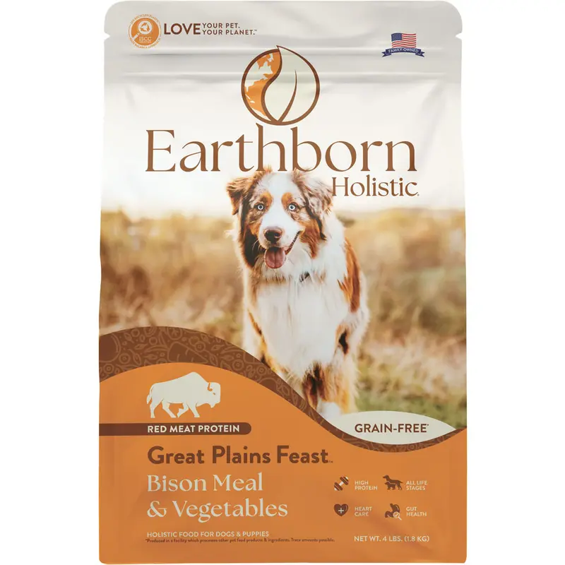 Earthborn Holistic Great Plains Grain Free Dog Food Bison Meal and Vegetables 4 lb