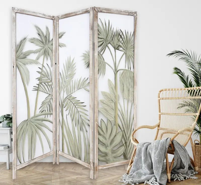 Earthy Opaque Palms Three Panel Room Divider Screen By Homeroots