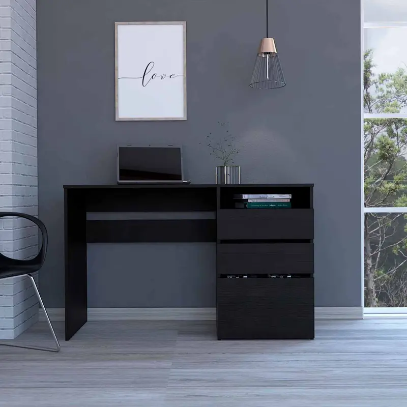 Echo Black Computer Desk with Three Drawers By Homeroots - 403805