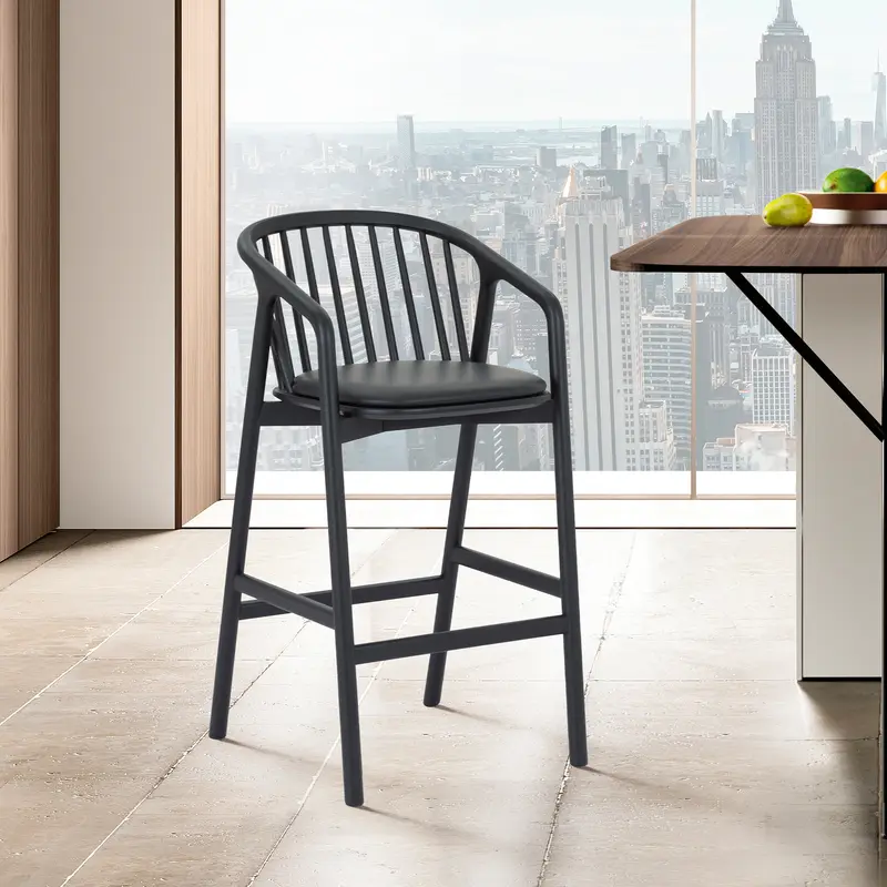 Echo Black Oak Wood and Faux Leather Counter Stool By Armen Living