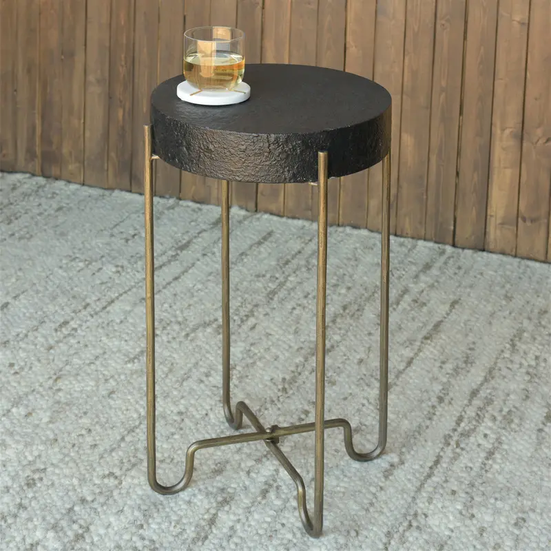 Echo Side Table, Brass & Black Stucco By HomArt