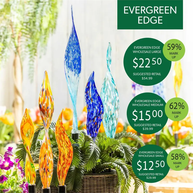 Edge Program Garden Stake Art Glass Garden Stake with Display, S 24"H M 30"H L 36"H