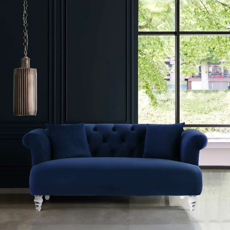 Elegance Contemporary Loveseat in Blue Velvet with Acrylic Legs By Armen Living