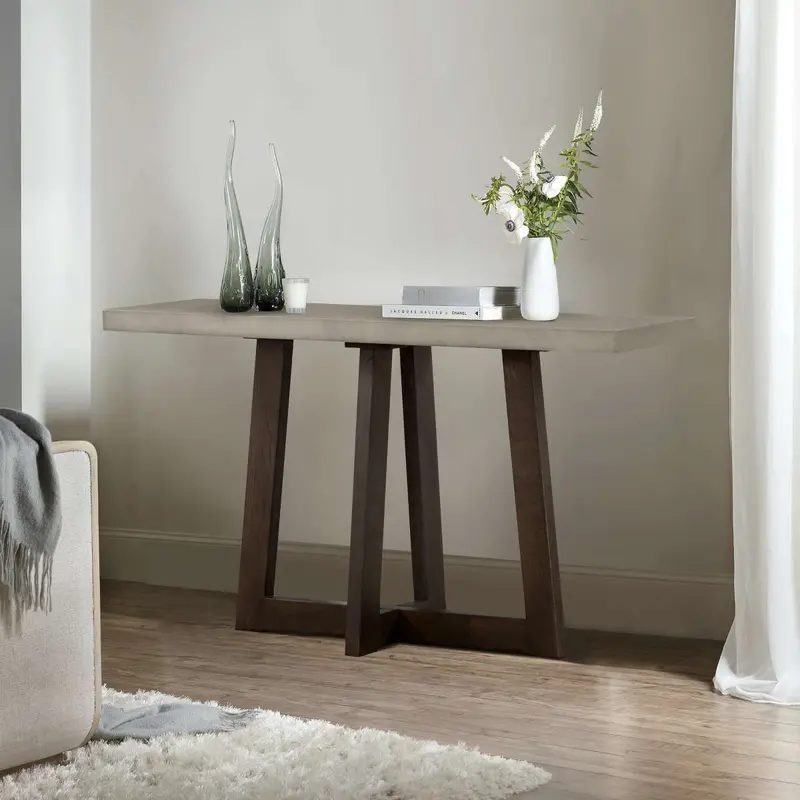 Elodie Gray Concrete and Dark Gray Oak Rectangle Console Table By Armen Living