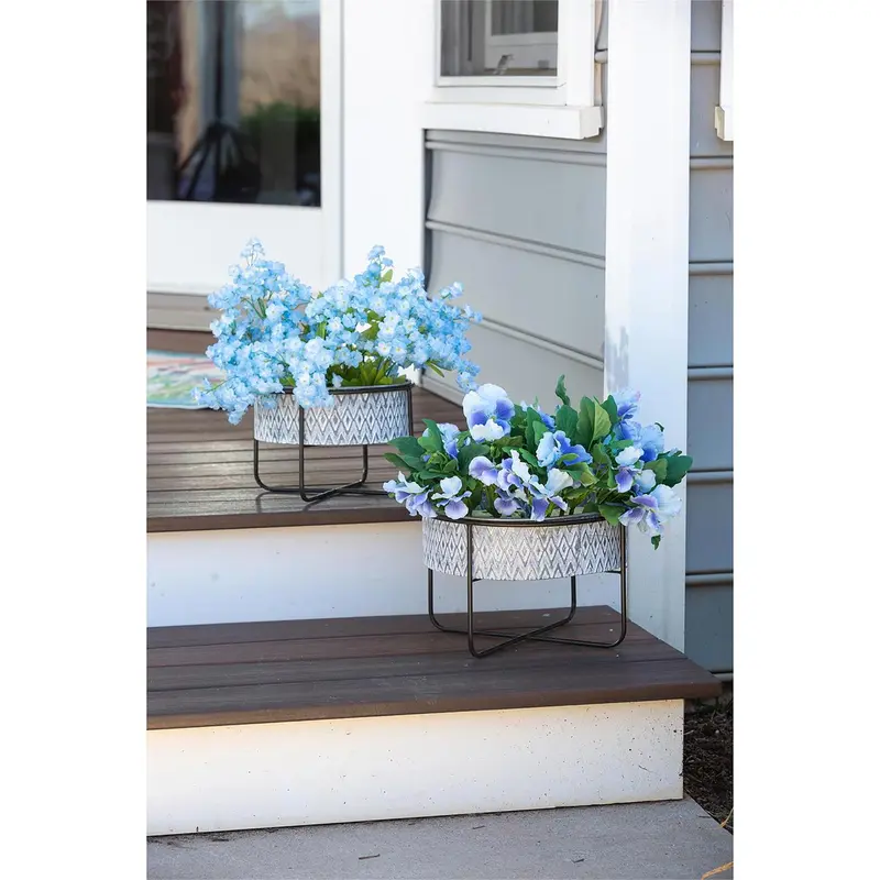 Embossed Metal Planters, Set of 2