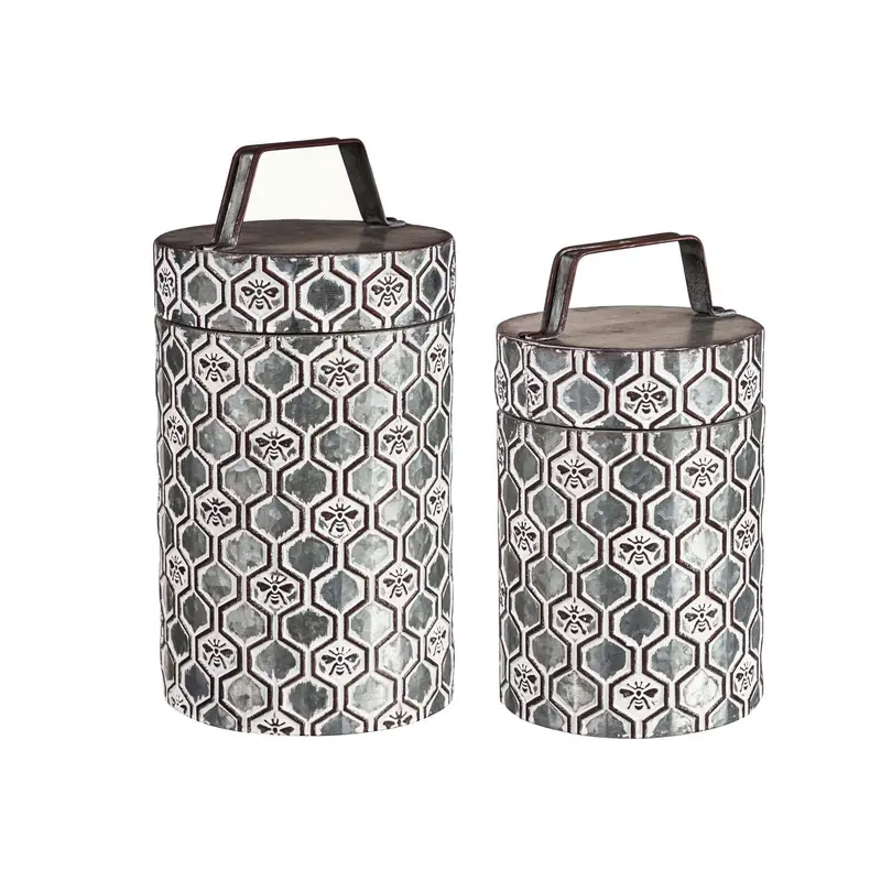Embossed Metal Storage Containers, Outdoor Safe, Nested Set of 2