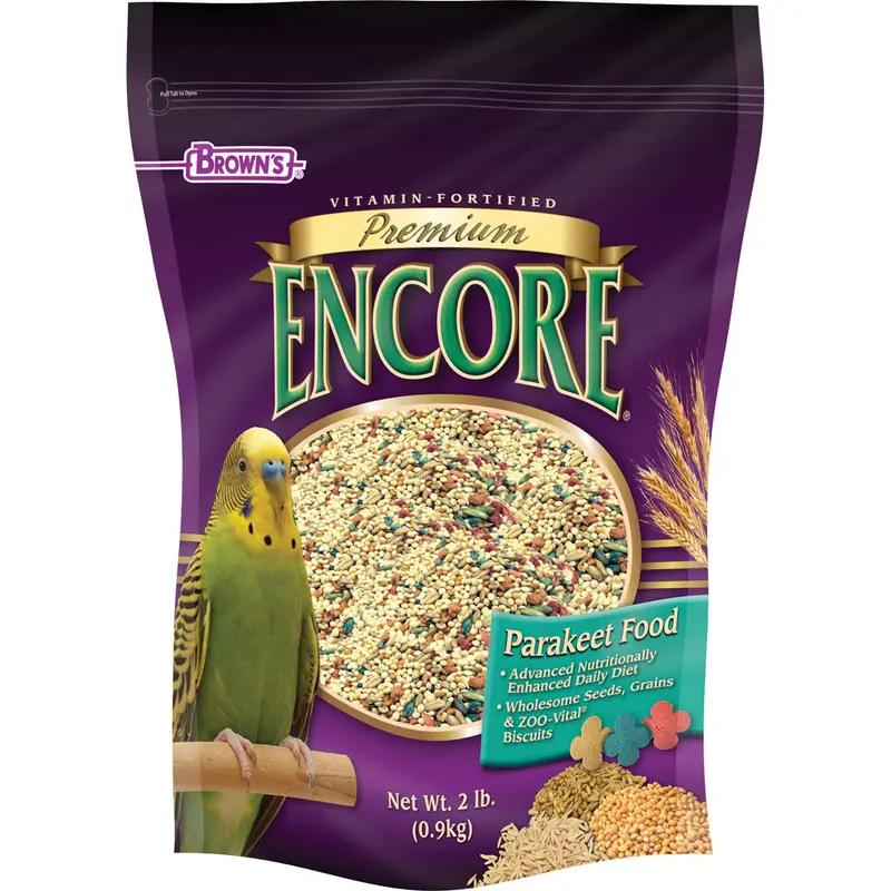 Encore Premium Parakeet Food 2 lb | Vitamin-Fortified Seed & Grain Blend for Balanced Nutrition and Fun Feeding