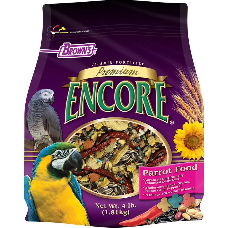 Encore Premium Parrot Food Vitamin Fortified Seed and Grain Blend for Parrots 4 lb