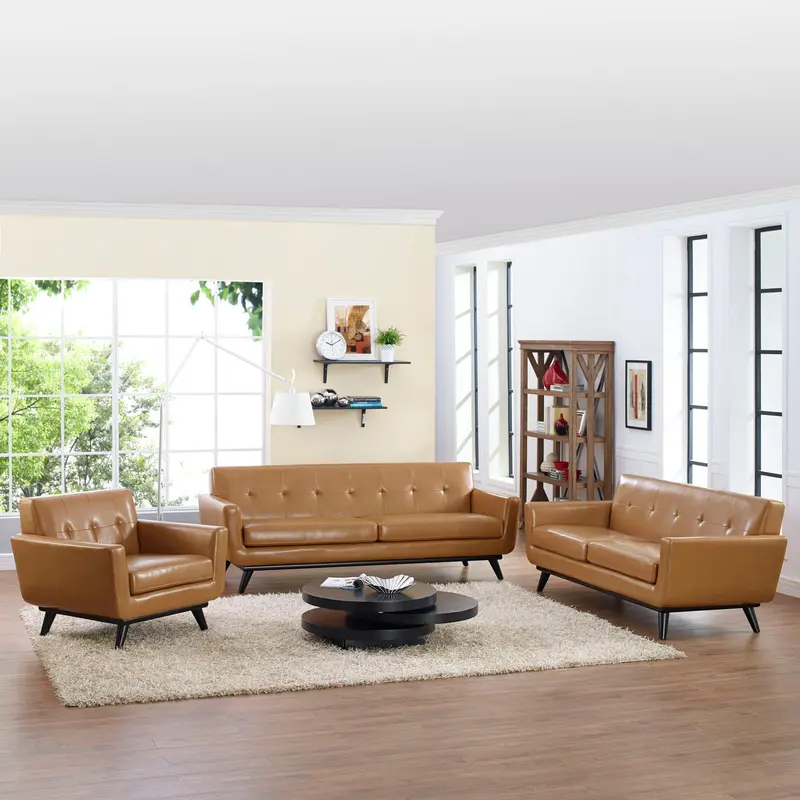 Engage 3 Piece Leather Living Room Set By Modway - EEI-1764