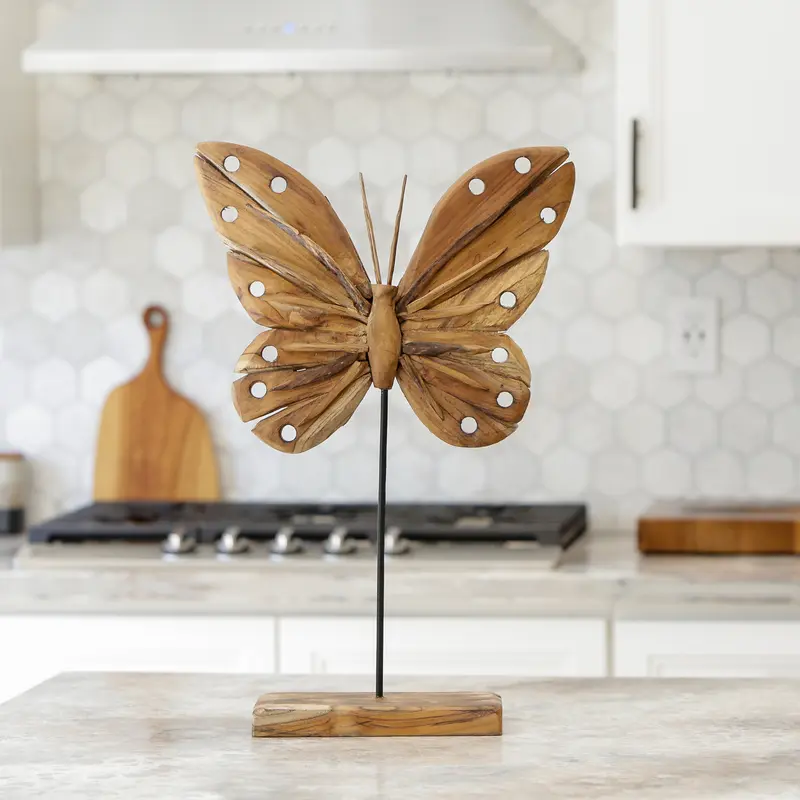 Eroded Teak Butterfly on Stand - 24" Set of 2 By Garden Age Supply