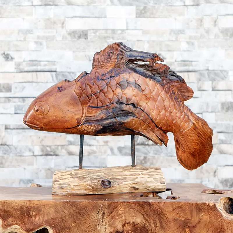 Erosion Wood Fish on Stand Set of 2 By Garden Age Supply