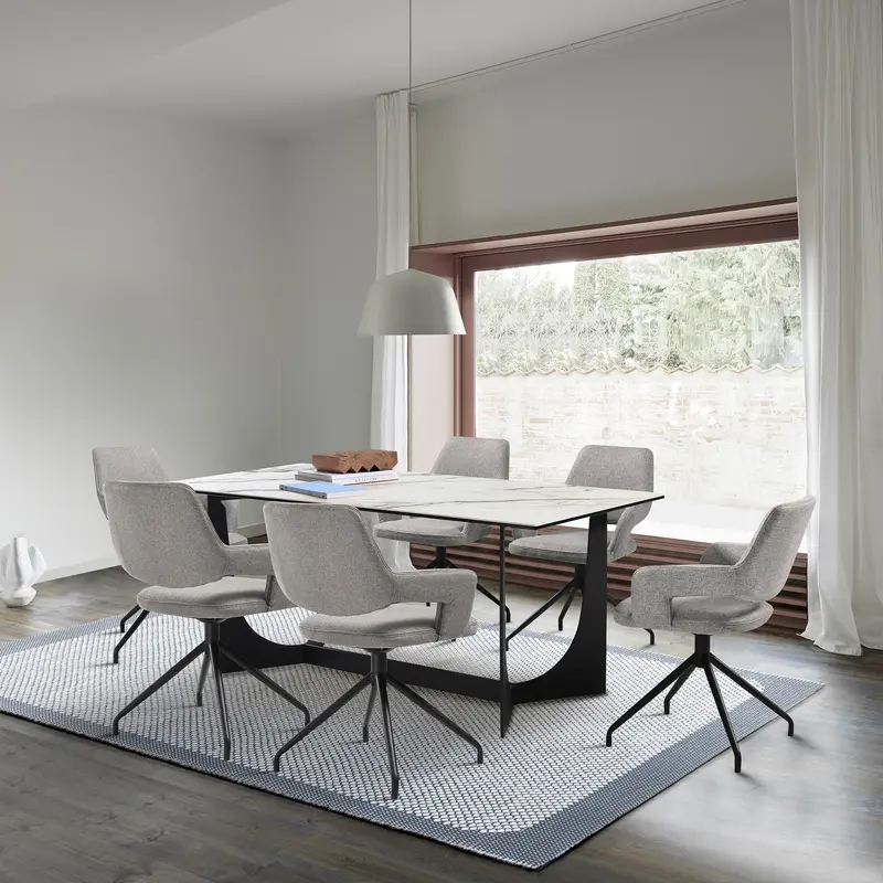 Esme Penny 7 Piece Dining Set with Gray Fabric Chairs By Armen Living