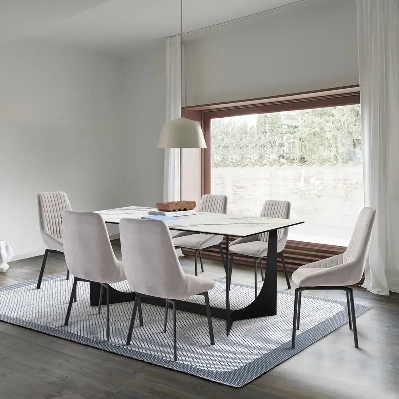 Esme Susie 7 Piece Dining Set with Gray Fabric Chairs By Armen Living