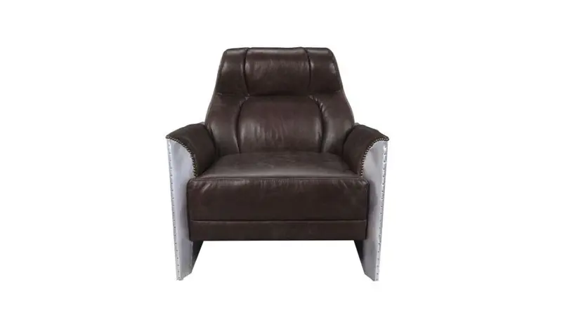 Espresso and Silver Top Grain Leather Tufted Club Chair By Homeroots