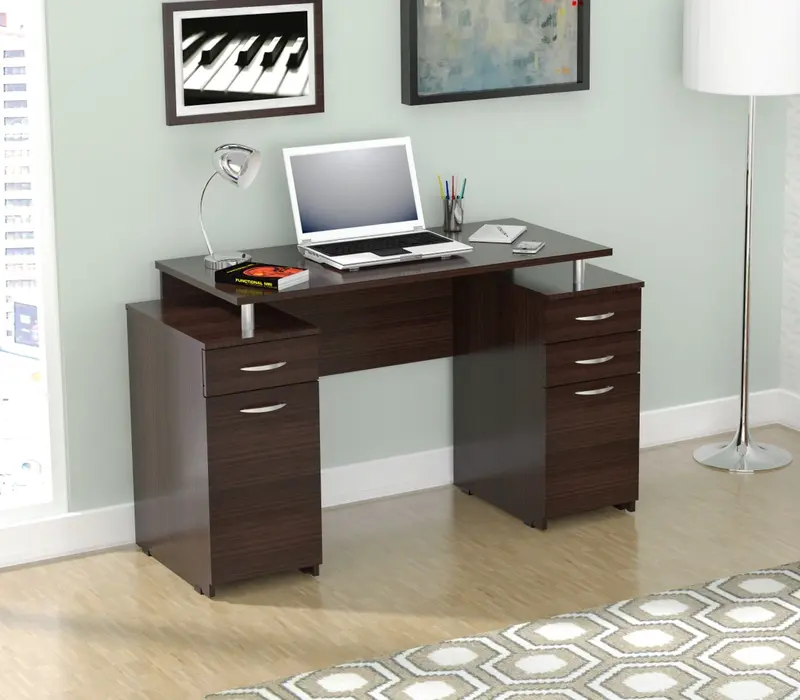 Espresso Finish Wood Computer Desk with Four Drawers By Homeroots