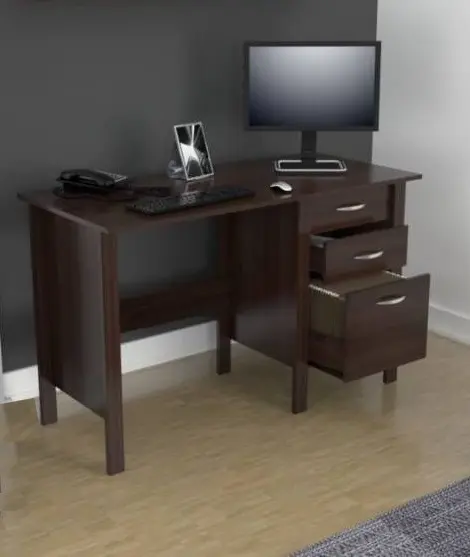 Espresso Finish Wood Writing Desk with Three Drawers By Homeroots