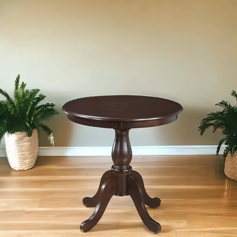 Espresso Rounded Solid Manufactured Wood And Solid Wood Pedestal Base Dining Table By Homeroots