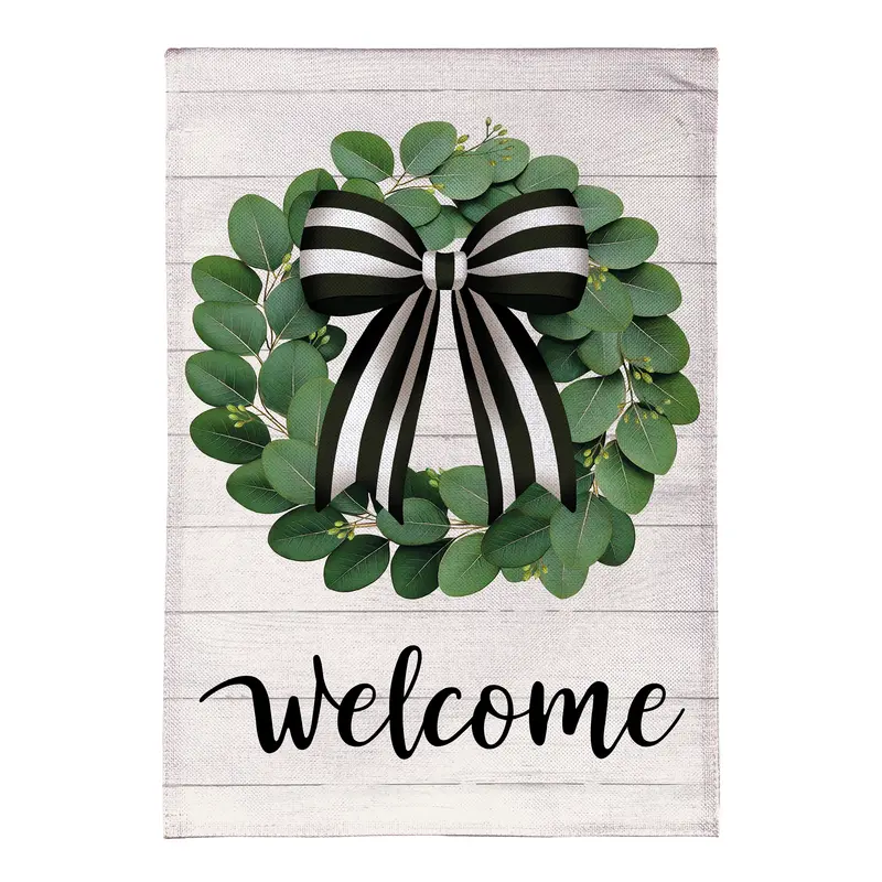 Eucalyptus Leaves Wreath Burlap Garden Flag