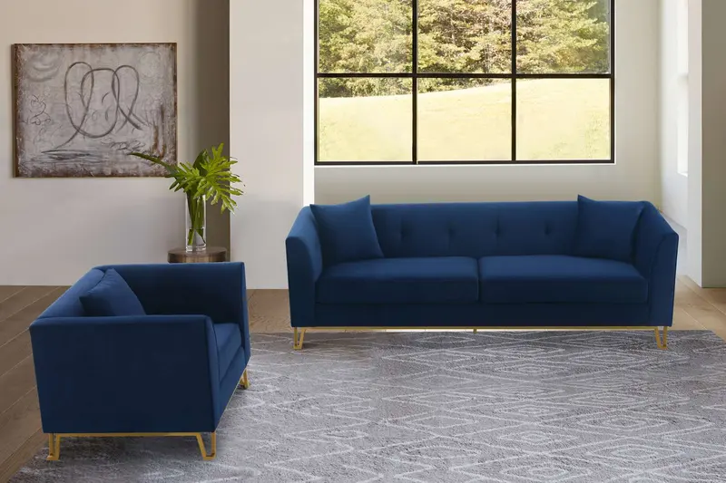 Everest 2 Piece Blue Fabric Upholstered Sofa & Chair Set By Armen Living