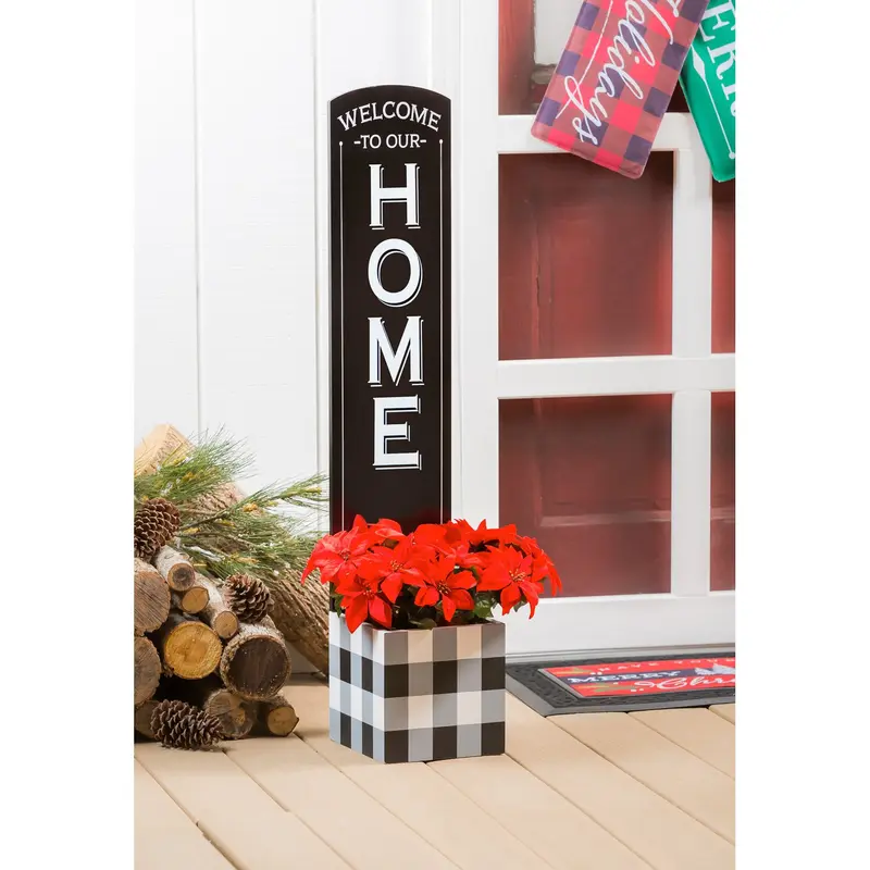 Evergreen Garden Accents,39.5"H Welcome Porch Decor with Built in Planter,7.87x8.46x39.56 Inches