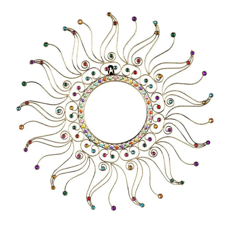 Evergreen Garden Accents,Colorful Beaded Metal Sunburst Outdoor Wall Decor,24.41x24.41x0.63 Inches