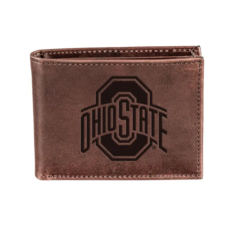 Evergreen Gifts,Ohio State, Bi-Fold Wallet, Brown, CH, 100% Genuine Leather,4.25x3.38x0.75 Inches