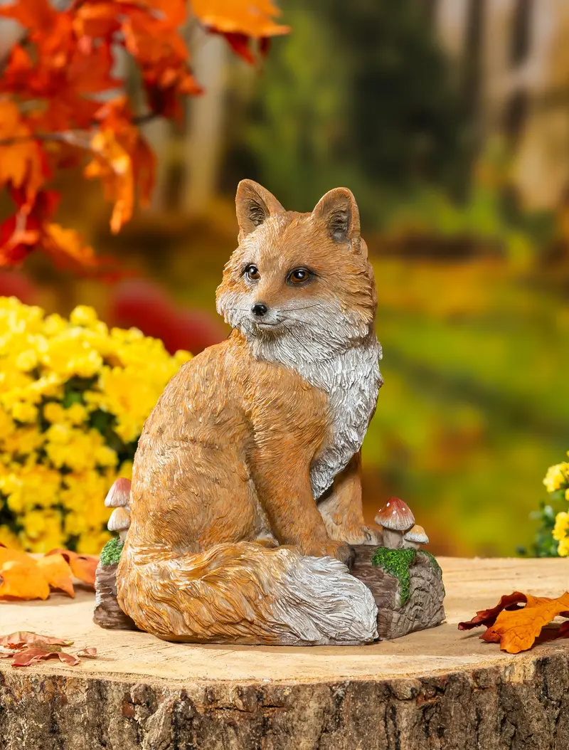 Evergreen Statuary,Forest Finds Fox With Mushroom Statue,9.25x6.89x11.81 Inches