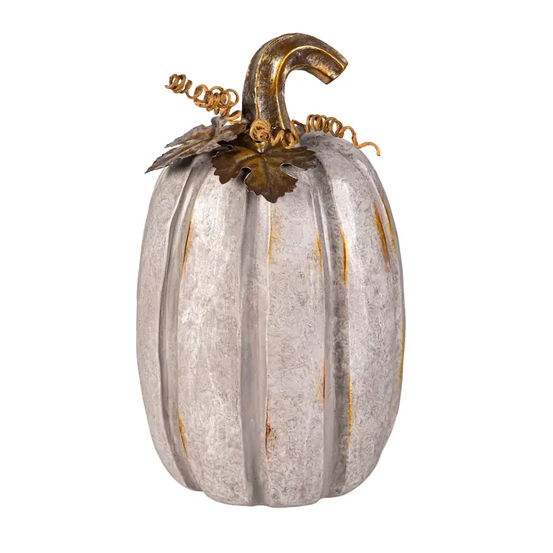 Evergreen Statuary,Resin Galvanized Pumpkin Statues, Set of 2,5.31x5.31x8.86 Inches