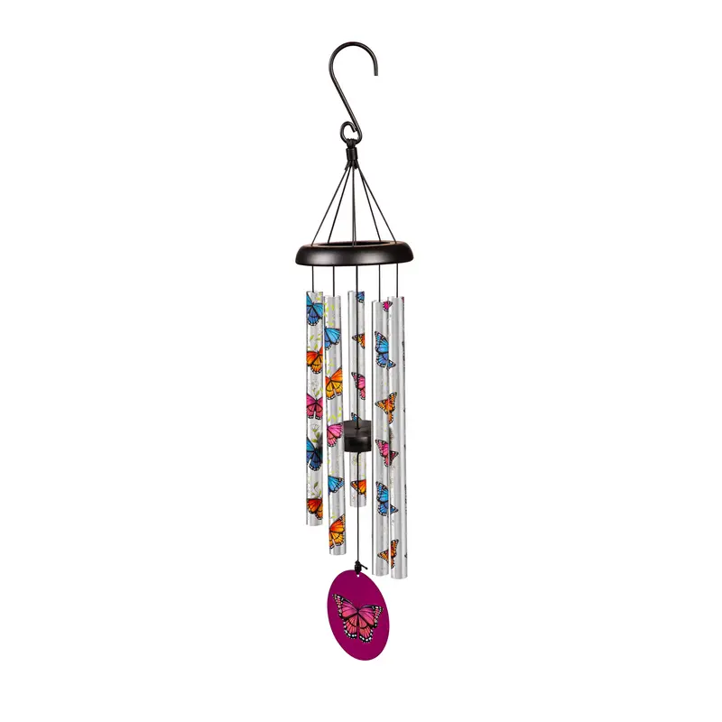 Evergreen Wind,27" H Printed Hand Tuned Wind Chime, Butterfly,5.12x5.12x27 Inches