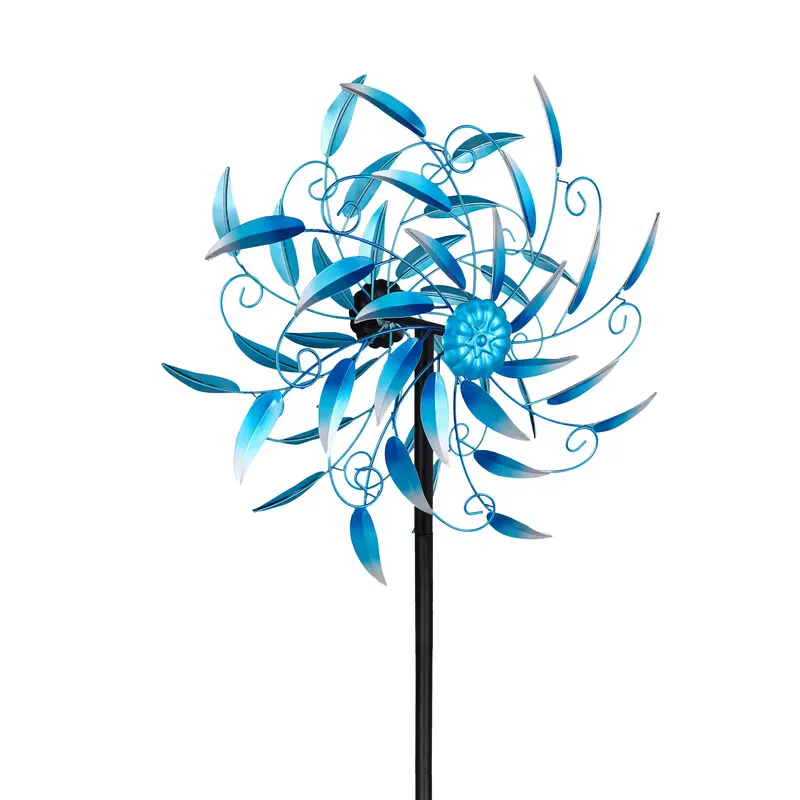 Evergreen Wind,75" Blue Crystal Leaves Spinner,10.25x22x74 Inches
