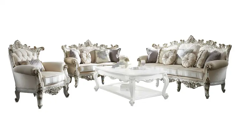 Fabric Antique Pearl Upholstery Poly-Resin Loveseat w Pillows By Homeroots