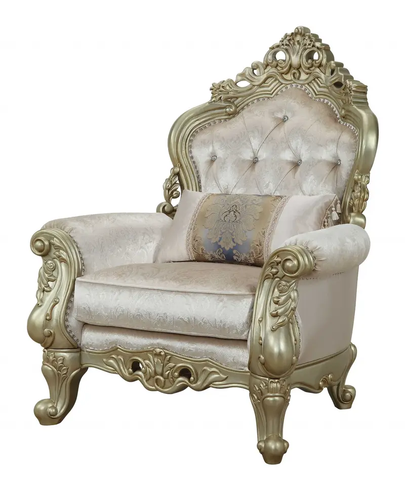Fabric Antique White Upholstery Poly-Resin Chair w Pillow By Homeroots