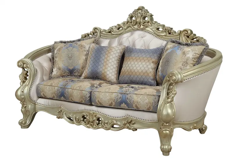 Fabric Antique White Upholstery Poly-Resin Loveseat w Pillows By Homeroots