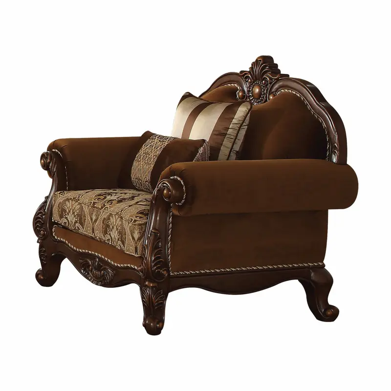 Fabric Cherry Oak Upholstery Wood LegTrim Chair w Pillows By Homeroots