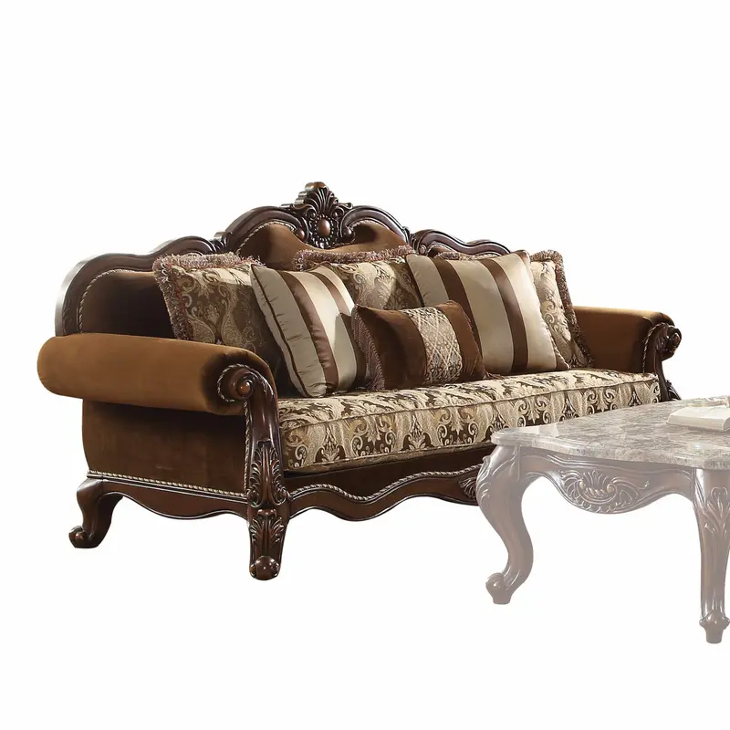 Fabric Cherry Oak Upholstery Wood LegTrim Sofa w Pillows By Homeroots