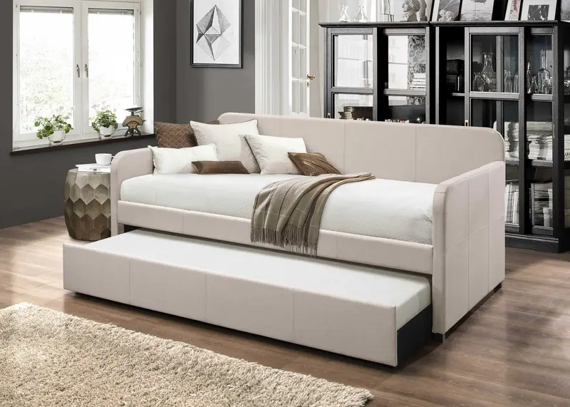 Fabric Upholstered Bed Wood Leg Daybed Trundle Twin Size By Homeroots