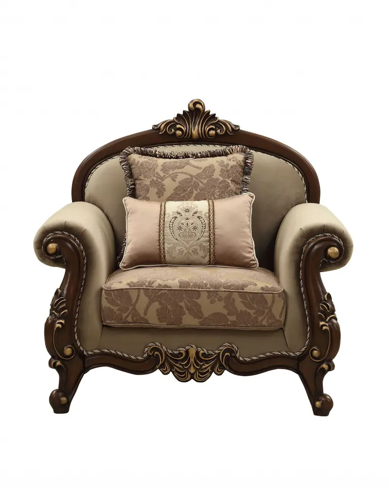 Fabric Walnut Upholstery Wood LegTrim Chair w Pillows By Homeroots - 347247