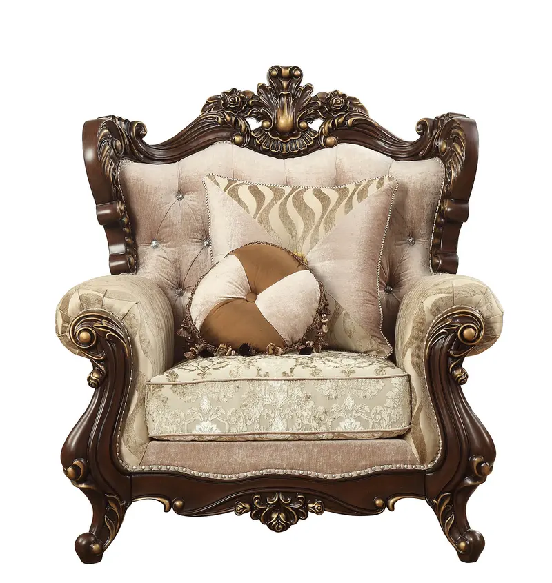 Fabric Walnut Upholstery Wood LegTrim Chair w Pillows By Homeroots - 347251