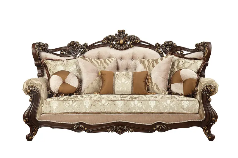 Fabric Walnut Upholstery Wood LegTrim Sofa w Pillows By Homeroots - 348225
