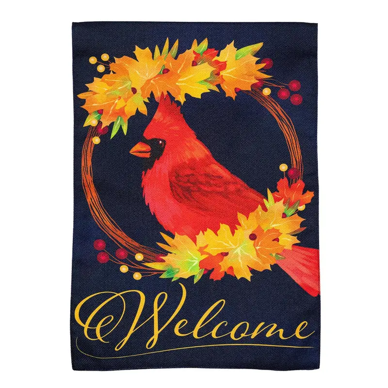 Fall Cardinal Wreath Burlap Garden Flag_x000D_