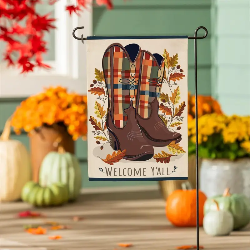 Fall Cowboy Boots Burlap Flag Garden