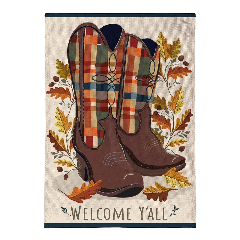 Fall Cowboy Boots Burlap Flag House