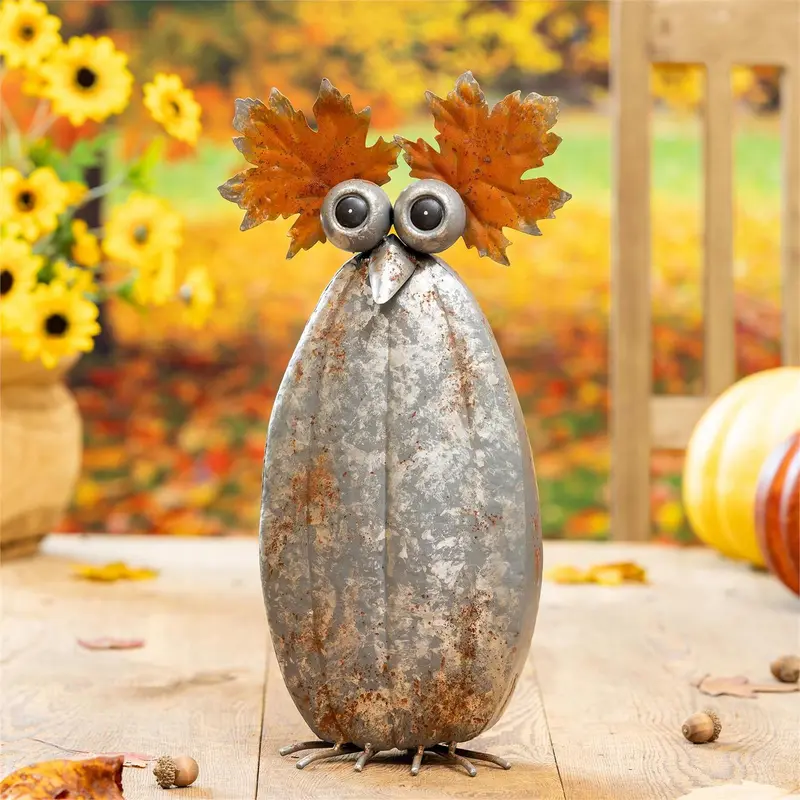 Fall Owl Metal Statue, 17"H