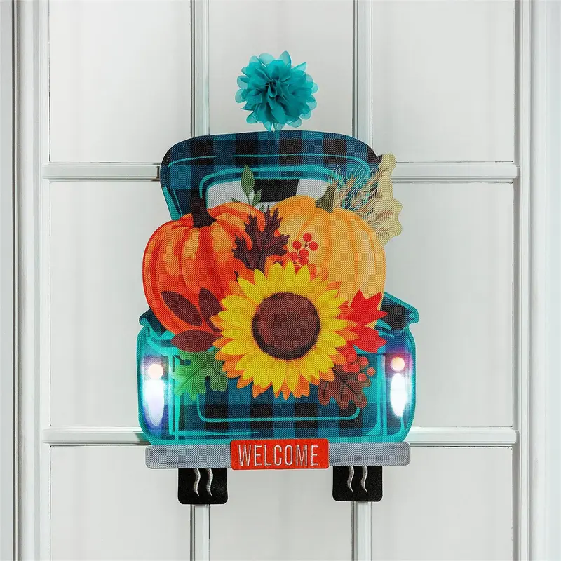 Fall Plaid Truck LED Window Décor