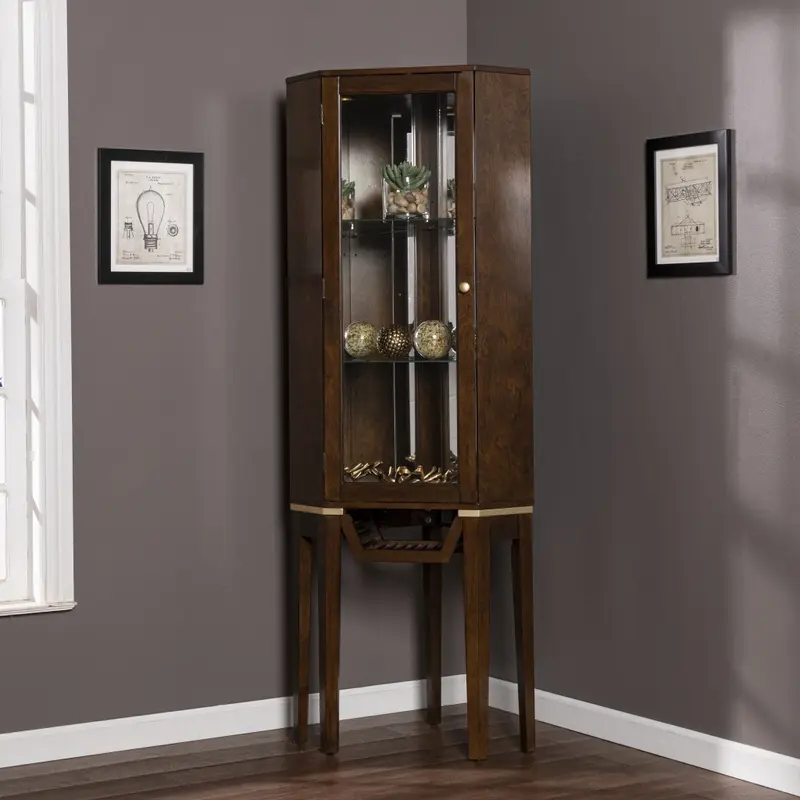 Fancy Tall Lighted Corner Curio Cabinet By Homeroots