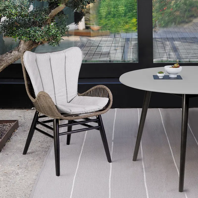Fanny Outdoor Patio Dining Chair in Dark Eucalyptus Wood and Truffle Rope By Armen Living