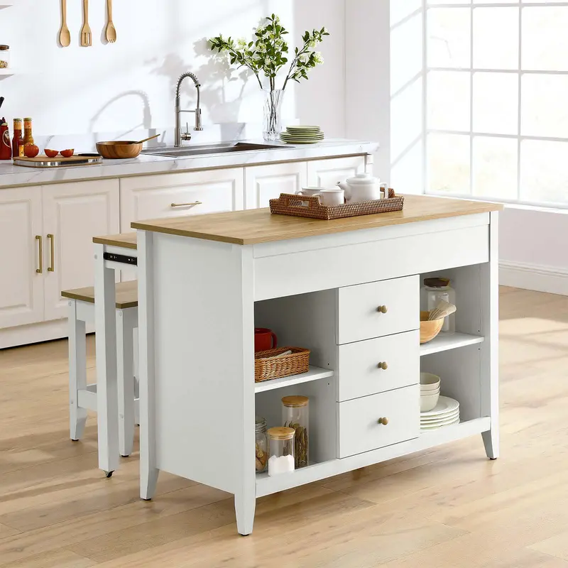 Farmstead 3-Piece Kitchen Island and Stool Set By Modway - EEI-6895