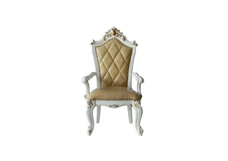 FauLeather Antique Pearl Wood Finish Seat Arm Chair Set By Homeroots
