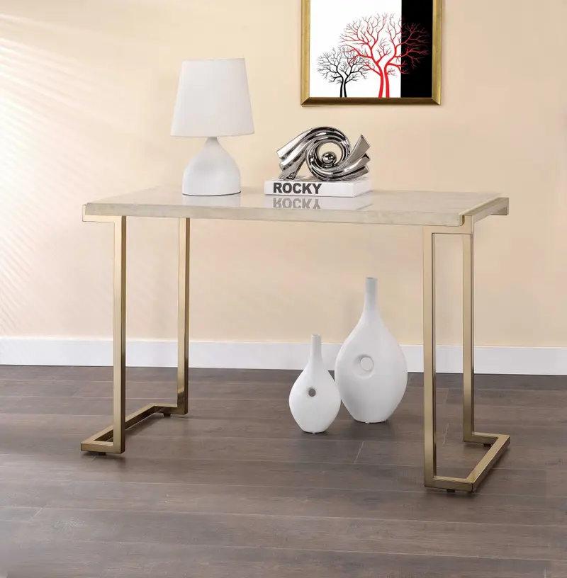 FauMarble And Champagne Sofa Table By Homeroots