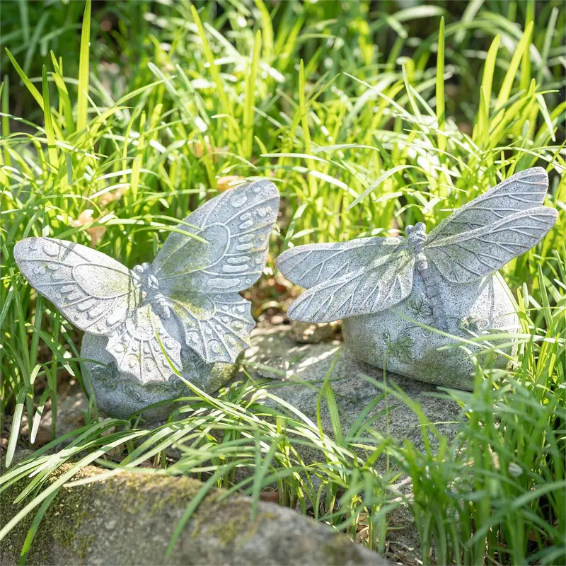 Faux Moss Butterfly & Dragonfly, Set of 2